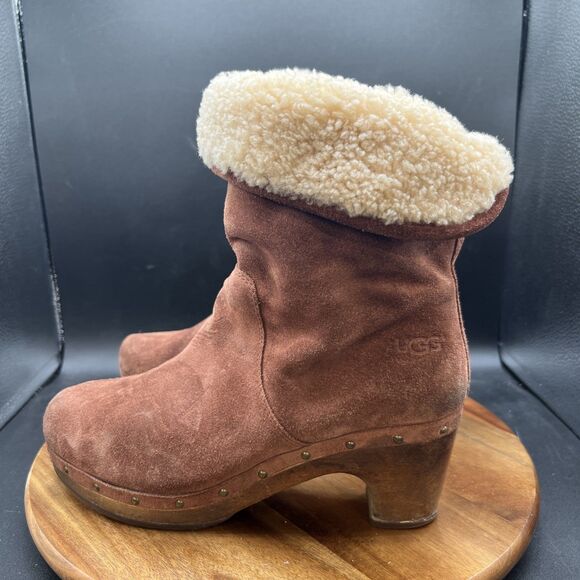 UGG Boots Women’s Size 8 Lynnea Fold Over Lined Wooden Res Suede Boots Winter - Picture 1 of 9